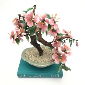 Vintage Pink Agate Glass Ornamental Bonsai Tree